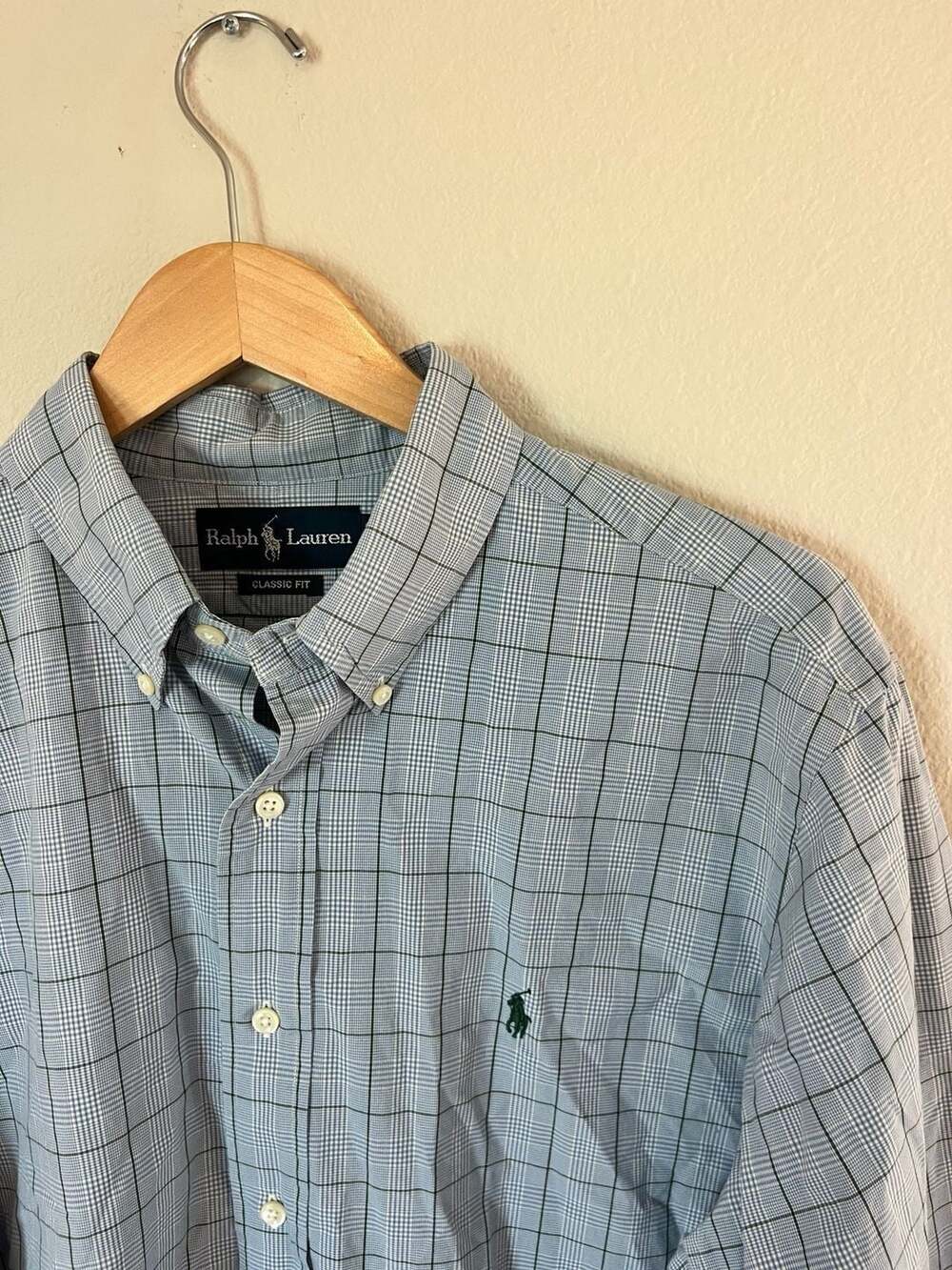 Ralph Lauren, Custom Fit Button Down, Blue Plaid Check, Business Casual, L